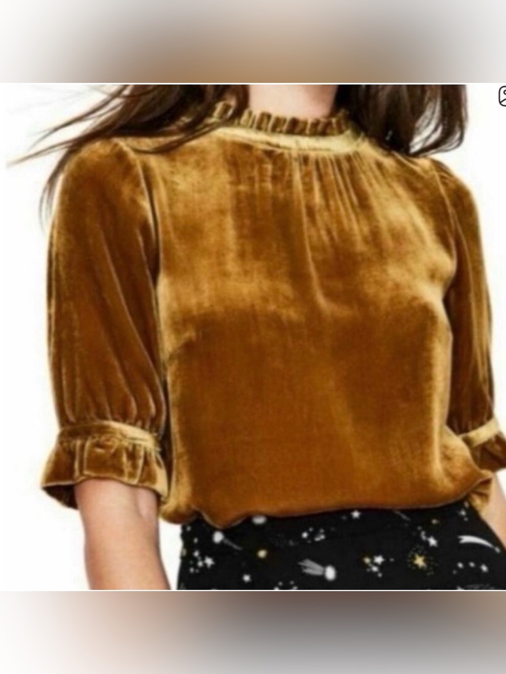 BODEN Velvet Ruffle-Neck Blouse in Trumpet